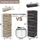 Juegoal 54 Piece Giant Tumble Tower Grey for Adult Kids Family, Wooden Block Stacking Game with Gameboard & Canvas Bag, Outdoor Games for Backyard Lawn Party Playing, 6.9 x 6.9 x 24 Inches,X-Large