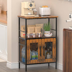 X-cosrack Buffets Coffee Bar Station, 3-Tier Small Coffee Stand Station with Storage, Farmhouse-Style Microwave Cart Featuring 2-Door Cabinet Ideal for Living Room, Entryway, Sideboards