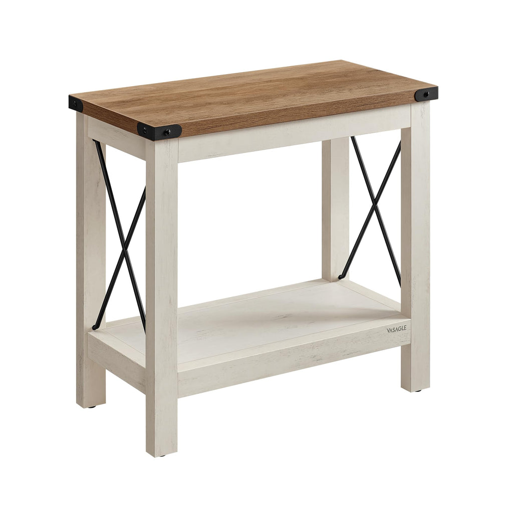 VASAGLE 2-Tier End Table, Side Table with Bottom Shelf, Nightstand for Small Spaces, for Living Room, Bedroom, Farmhouse Style, Honey Brown ULET235K41