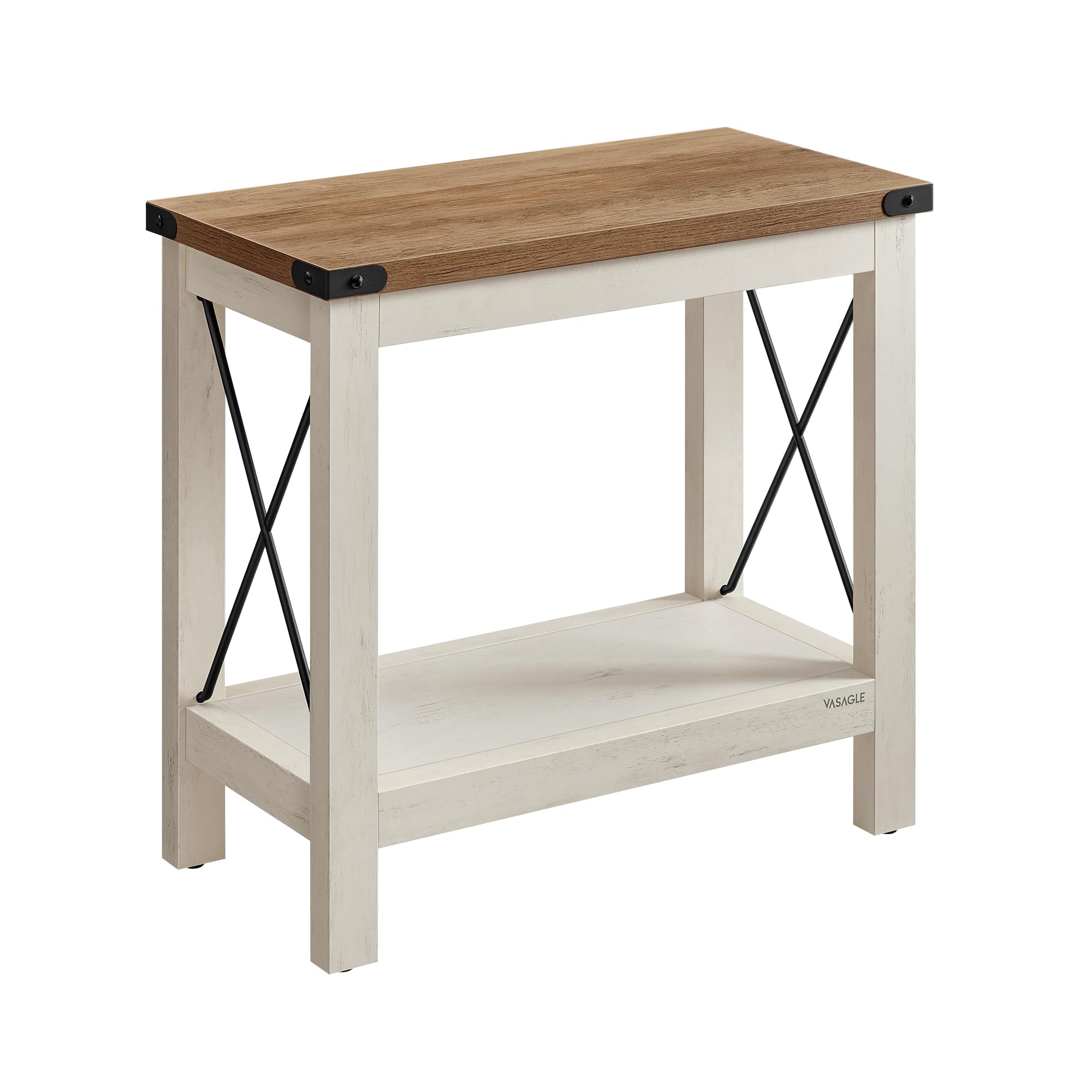 VASAGLE 2-Tier End Table, Side Table with Bottom Shelf, Nightstand for Small Spaces, for Living Room, Bedroom, Farmhouse Style, Honey Brown ULET235K41