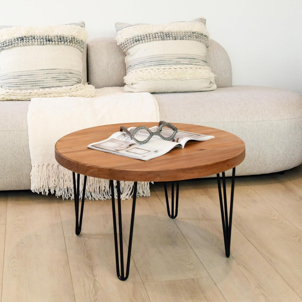 WELLAND Reclaimed Old Elm Coffee Table 27.5"x27.5"x16" H Accent Vintage Coffee Table Rustic Round Table for Living Room Patio Bedroom Home Office