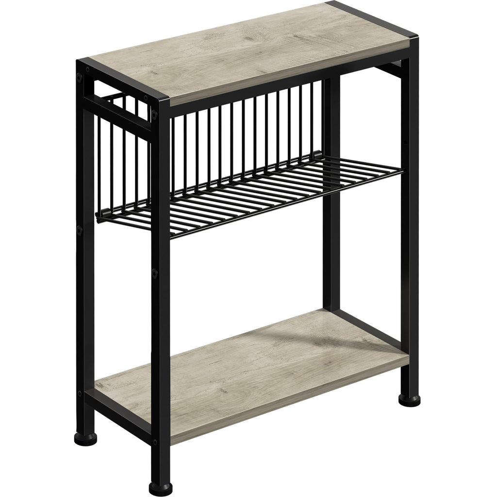 Small Side Table for Small Space, 3-Tier Narrow End Table with Magazine Holder,Slim Nightstand, Skinny Snack Couch Table in Living Room, Bedroom Study and Balcony (Rustic Brown &Black)