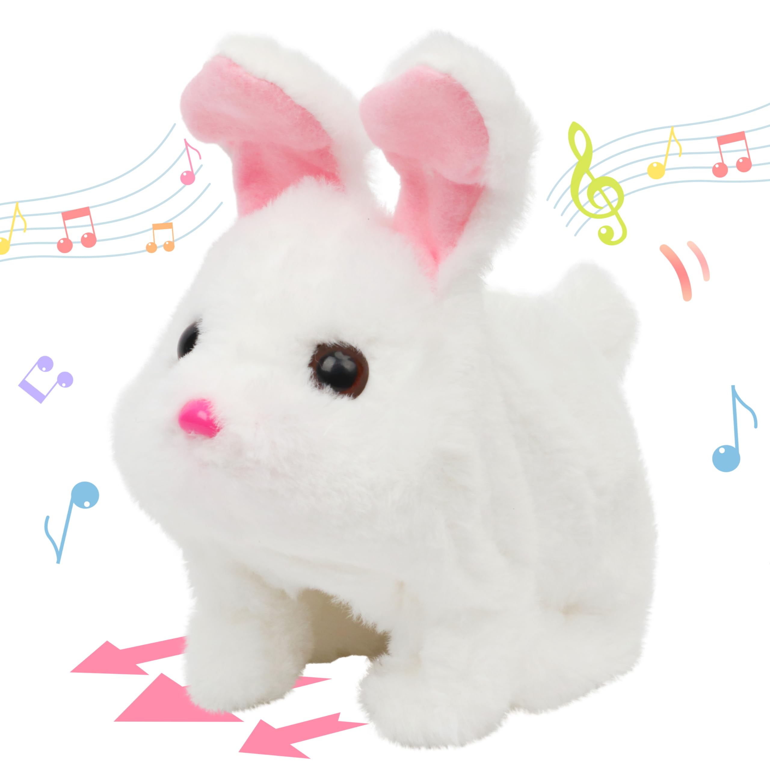 Hopearl Hopping Rabbit with Bell Interactive Electronic Pet Plush Bunny Toy with Sounds and Movements Animated Walking Wiggle Ears Twitch Nose Gift for Toddlers Birthday, Rainbow, 7''