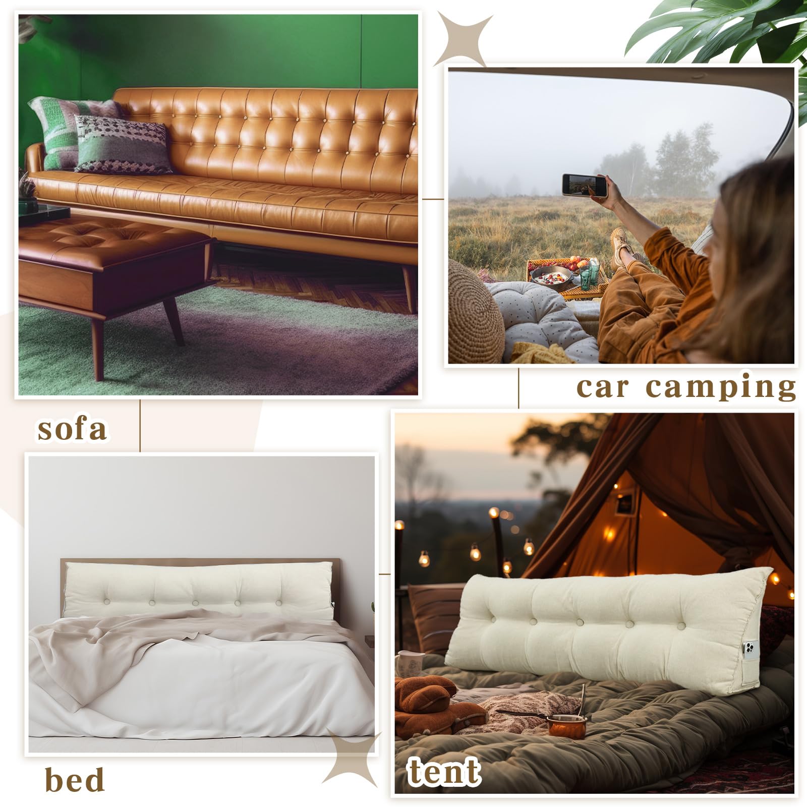 Wenqik Wedge Pillow Queen Triangular Headboard Bed Reading Backrest Back Support Long Pillow with Removable Cover for Dorm Room Supplies Housewarming Gift(Beige)