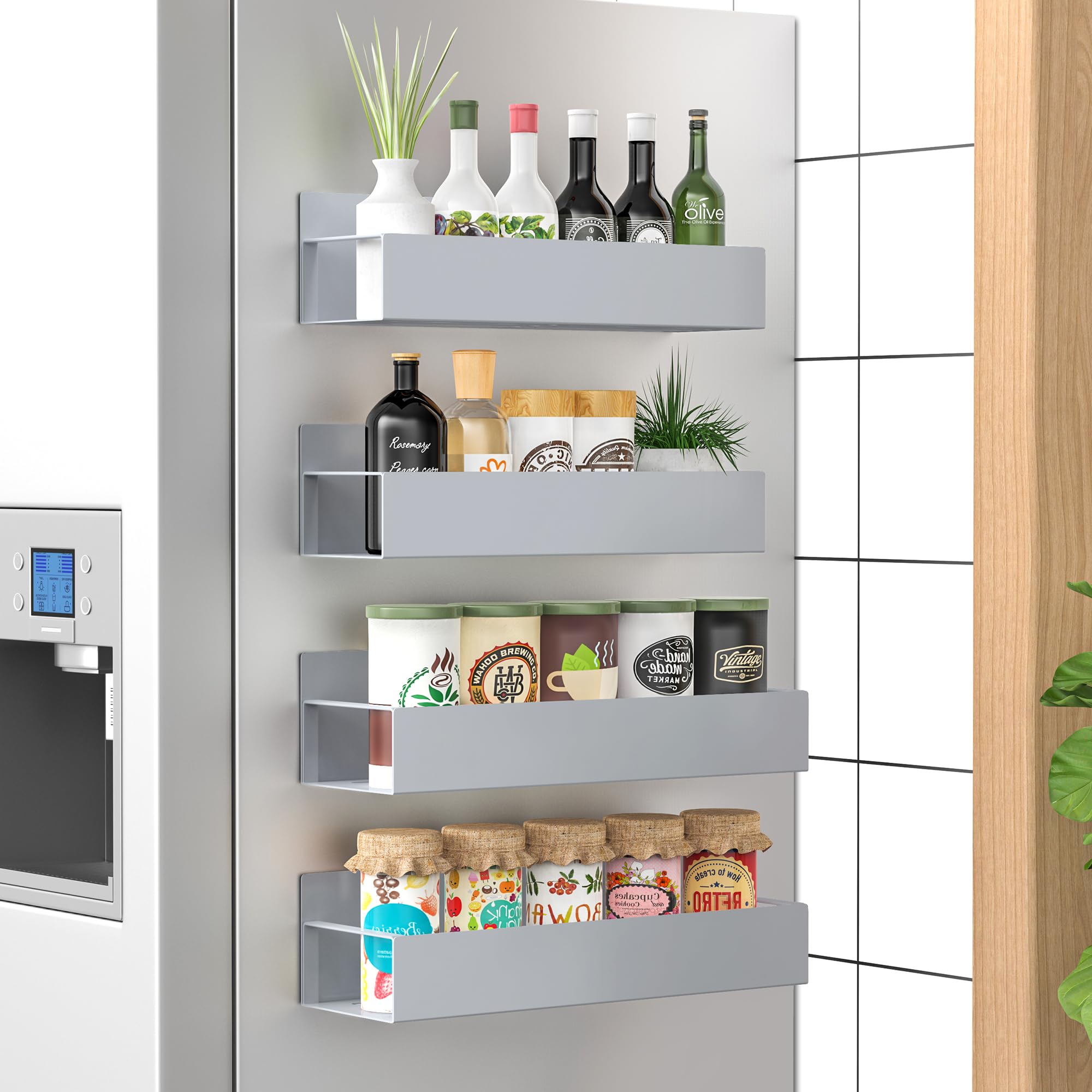 6 Pack Magnetic Spice Storage Rack Organizer for Refrigerator and Oven, Black Fridge Organizers and Storage