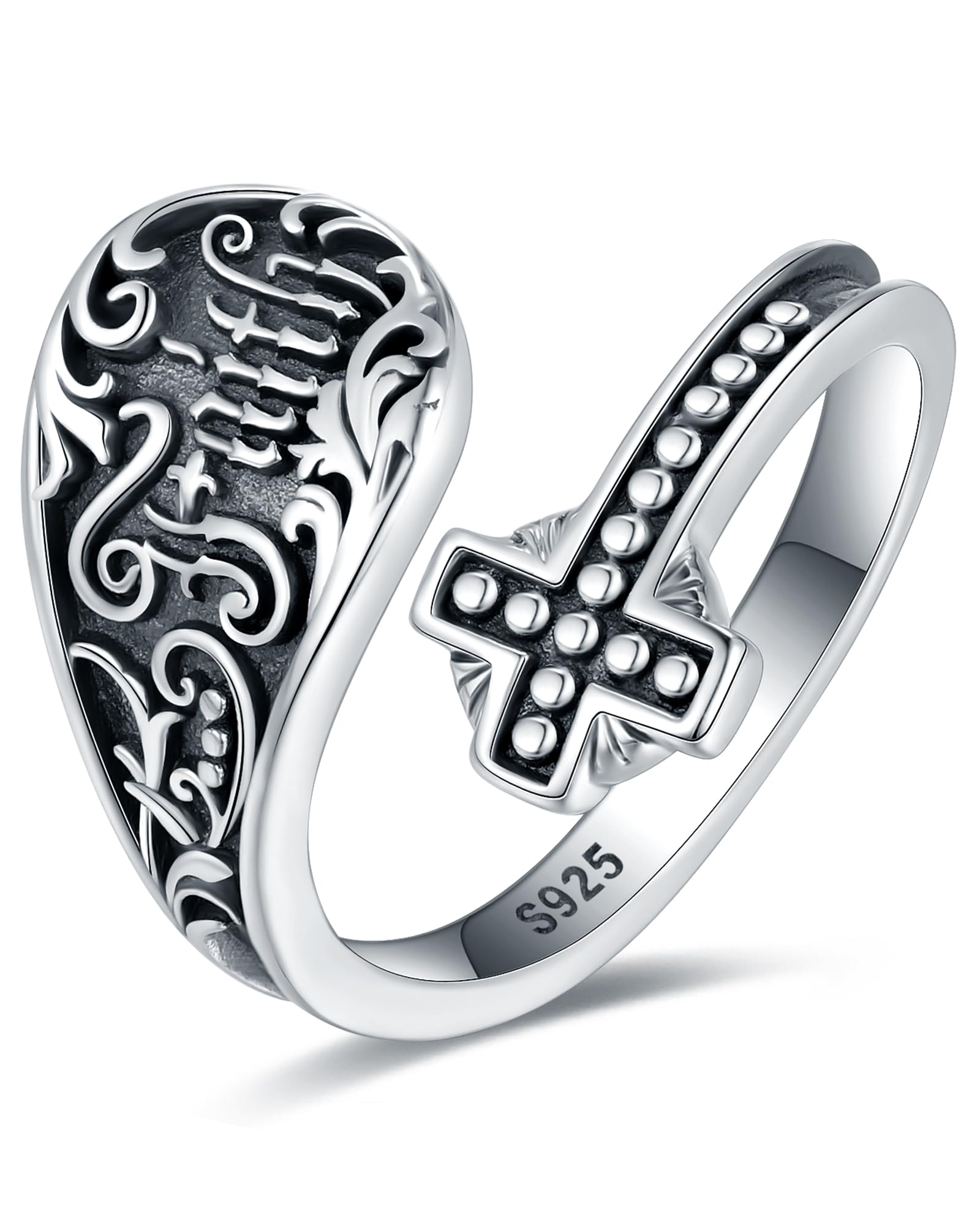 S925-Sterling-Silver Turquoise Dragonfly/Butterfly Spoon Ring - Vintage Boho Sunflower Thumb Rings Oxidized Wrap Ring Victorian Style Antique Floral Jewelry Gifts for Women