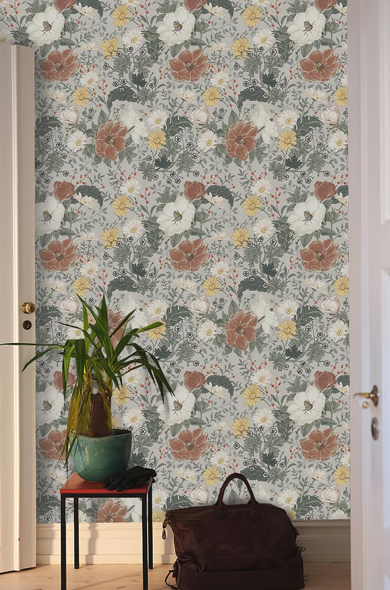 Simon&Siff Vintage Wallpaper Peel and Stick Modern Floral Wall Paper Farmhouse Botanical Contact Paper Removable Renter Friendly Wallpaper for Cabinets Countertop Wall 17.3" x 118"