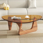 Modern Glass Coffee Table for Living Room, Small mid Century Coffee Table, Stylish Coffee Tables Suitable for Bedroom Living Room Reception Office Tables（Walnut/Transparent，Small）