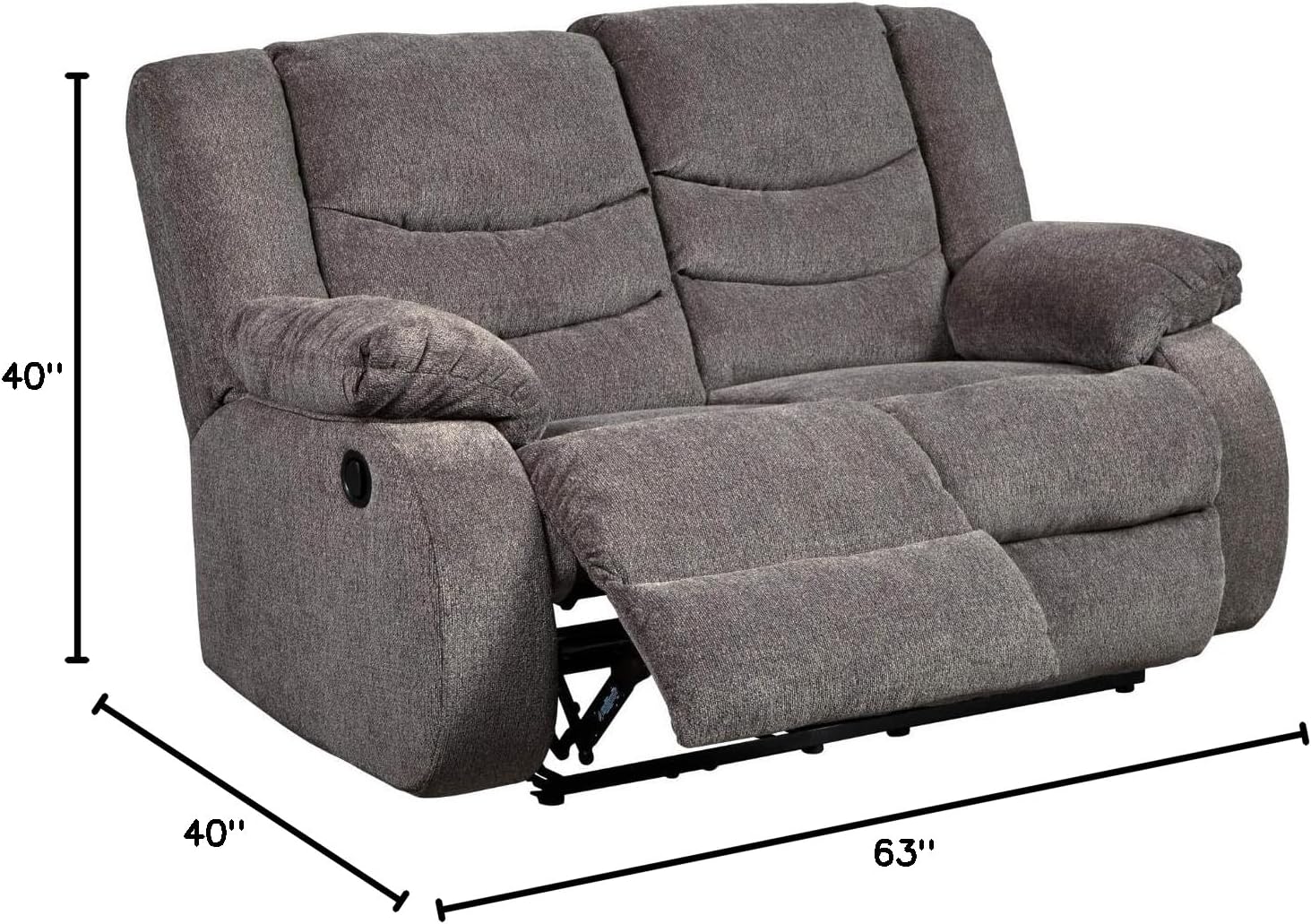 Signature Design by Ashley Tulen Modern Manual Pull Tab Reclining Loveseat, Dark Gray