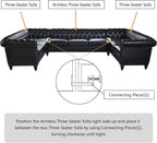 U Shaped Large Sectional Sofa, Chesterfield Leather Faux Couch Tufted Accent Sofa with Scroll Arms and Nailhead for Living Room, Office