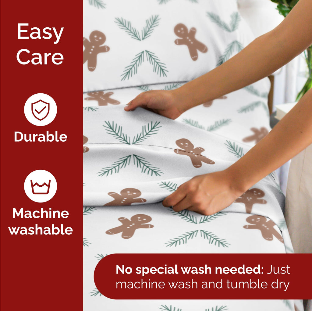 Komplet pościeli King Christmas Tree - Świąteczny wzór Xmas na lnie - Głębokie kieszenie - Dopasowany krój - 4 części - Bez zagnieceń - Wygodna i chłodząca świąteczna pościel zimowa - Łatwa w pielęgnacji - Przyjazna dzieciom