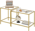 Nesting Coffee Table,Small Glass Coffee Table Set of 2,Black Modern Center Sofa Side Tea Table for Living Room,Bedroom and Small Spaces,2 Tier Tempered Glass, Easy Assembly,Gold