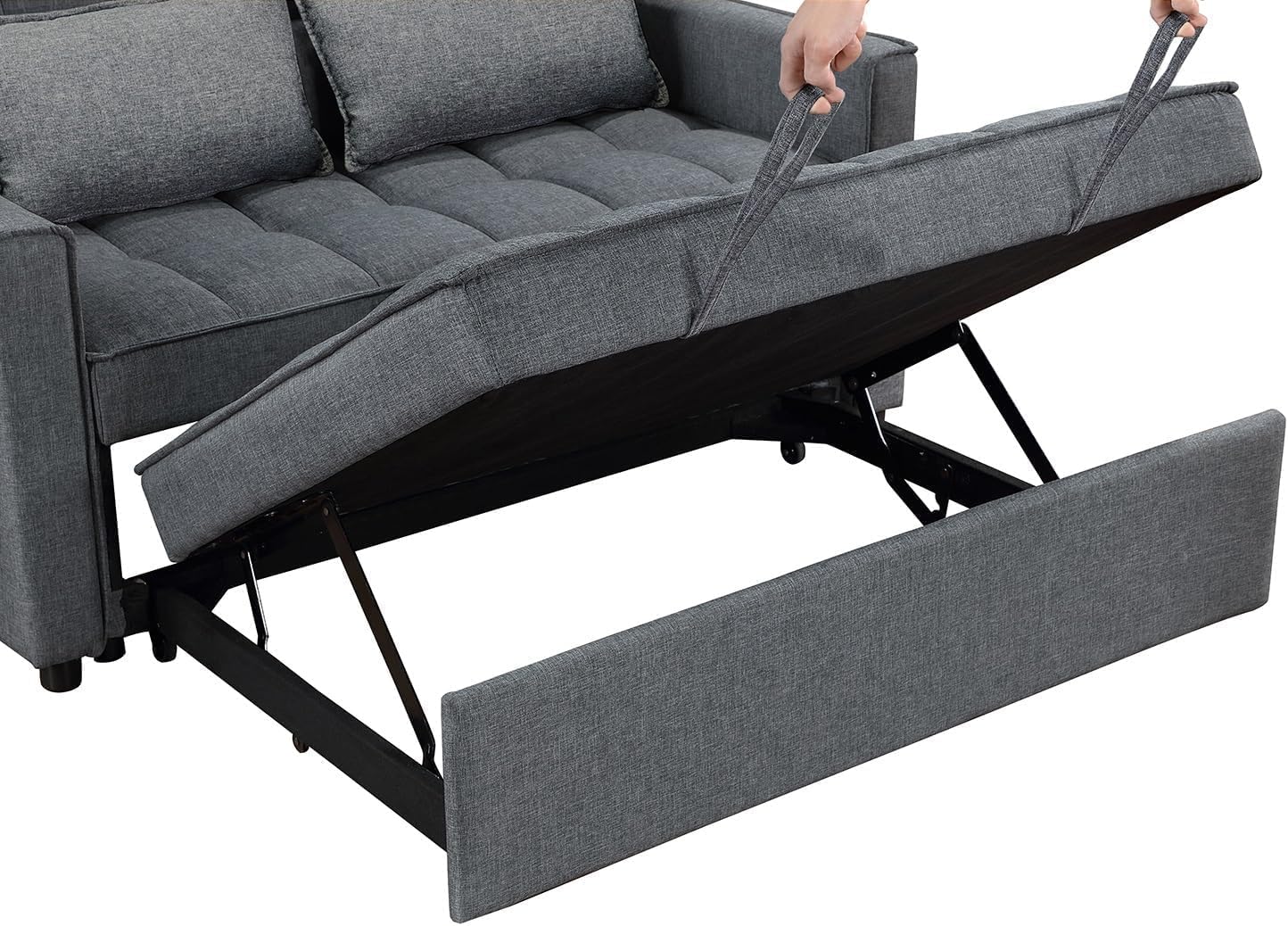 2-in-1 Convertible Loveseat Sofa Bed with Pull Out Bed and Storage Sectional Counch for Living Room, Apartment, Bedroom, Office, Gray