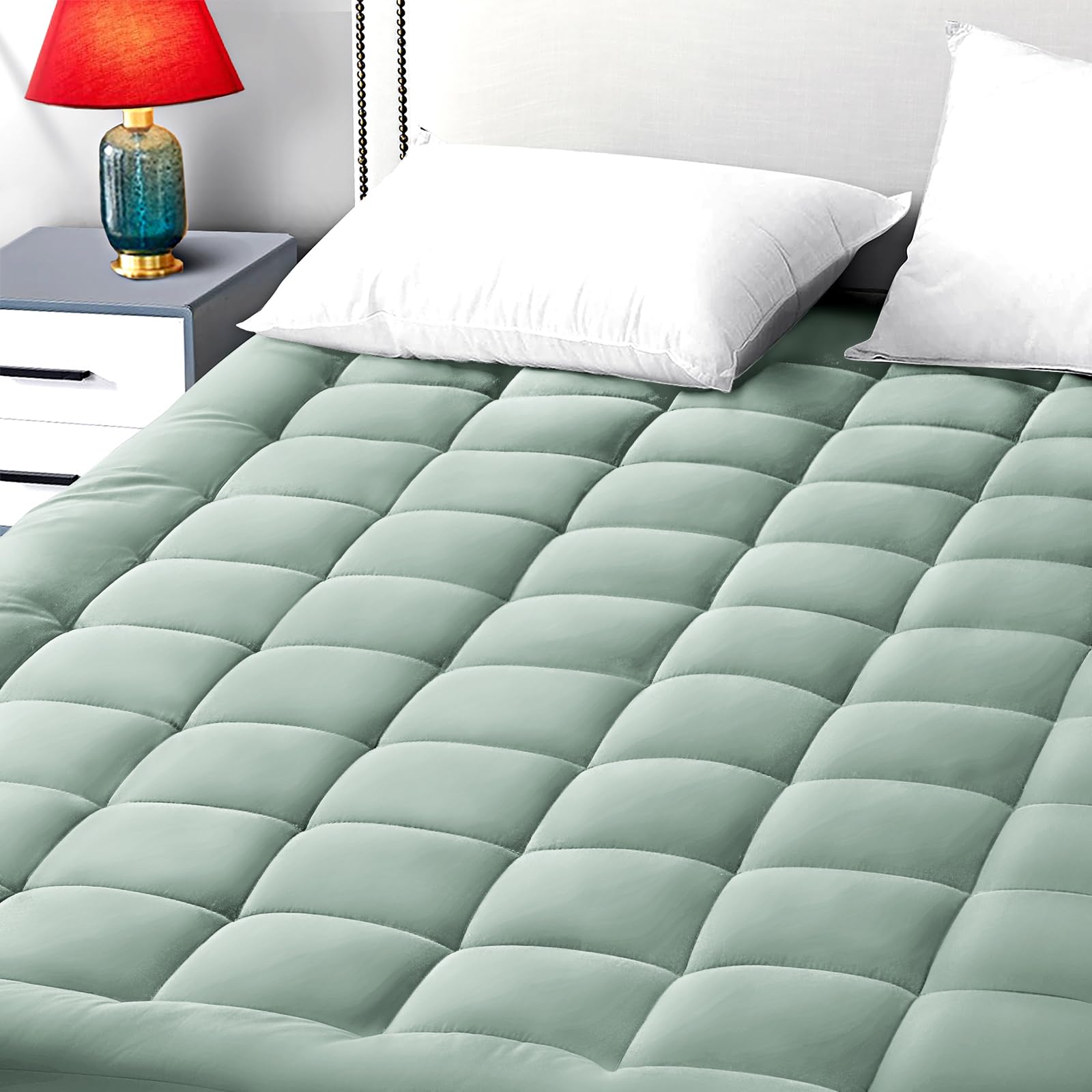EASELAND Queen Size Mattress Pad Pillow Top Mattress Cover Quilted Fitted Mattress Protector Cotton Top Stretches up 8-21" Deep Pocket Cooling Mattress Topper (60x80 inch, White)