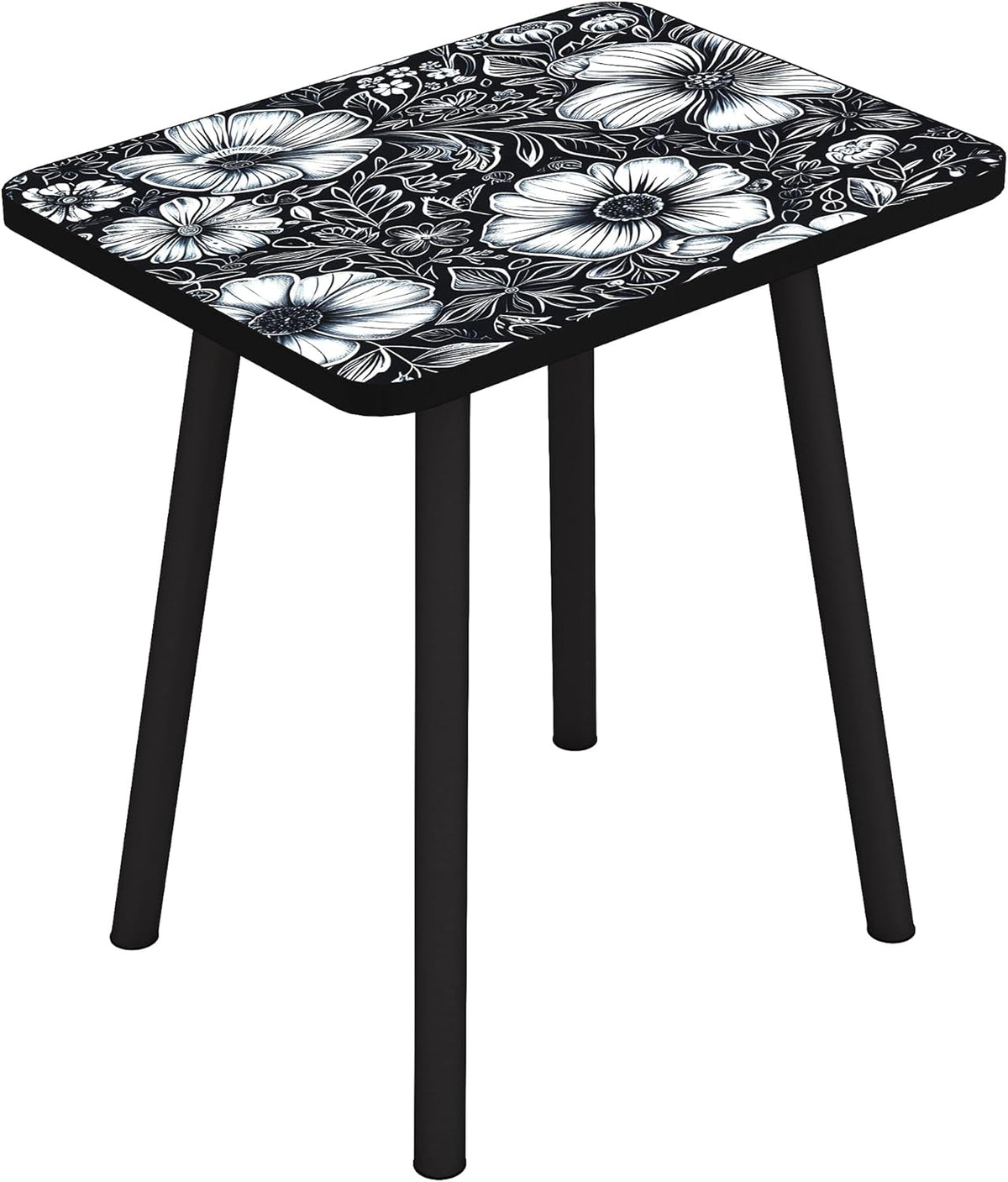 Mandala Small Rectangle End Table, Side Table with Black Flowers Finish, Retro Modern Small Coffee Table for Balcony, Living Room(11.8" D x 15.7" W x 17" H, Black, Rectangle)