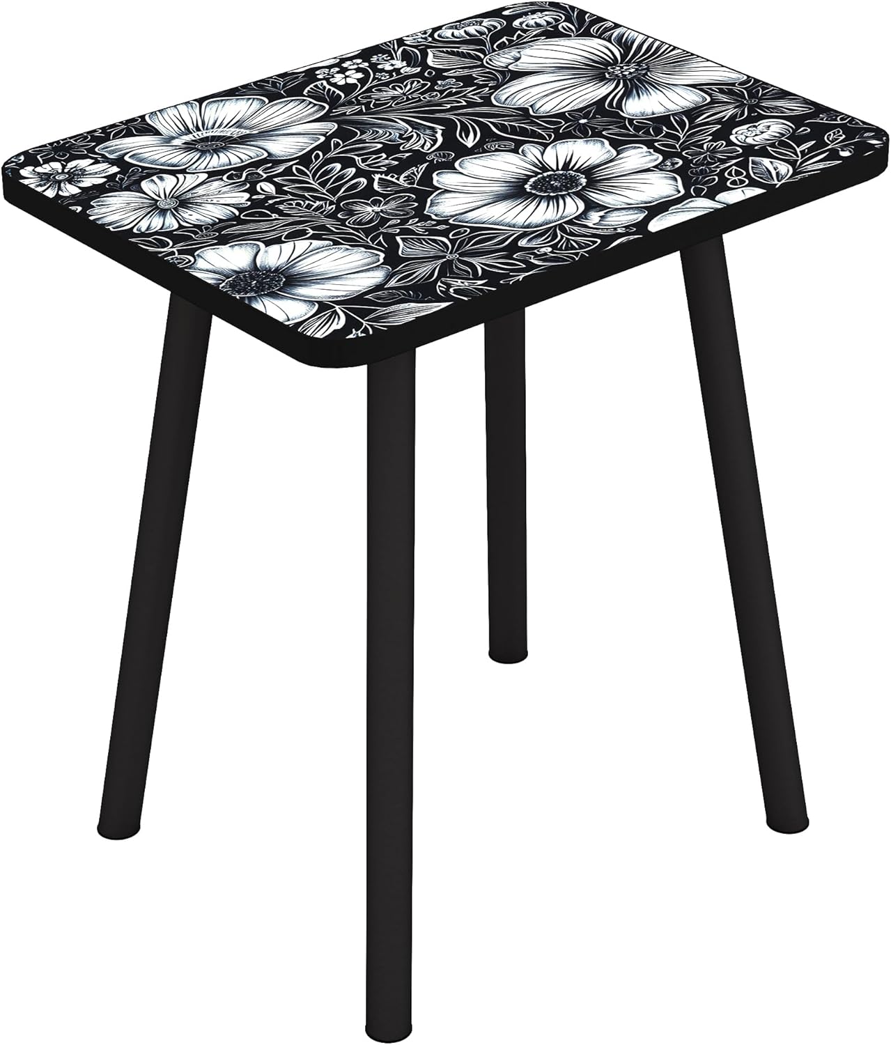 Mandala Small Rectangle End Table, Side Table with Black Flowers Finish, Retro Modern Small Coffee Table for Balcony, Living Room(11.8" D x 15.7" W x 17" H, Black, Rectangle)