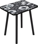 Mandala Small Rectangle End Table, Side Table with Black Flowers Finish, Retro Modern Small Coffee Table for Balcony, Living Room(11.8" D x 15.7" W x 17" H, Black, Rectangle)