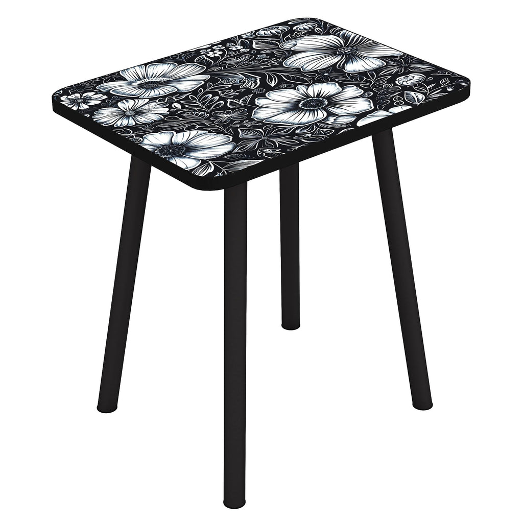 Mandala Small Rectangle End Table, Side Table with Black Flowers Finish, Retro Modern Small Coffee Table for Balcony, Living Room(11.8" D x 15.7" W x 17" H, White, Rectangle)