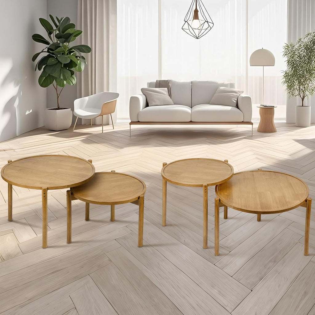 Wooden Round Nesting Coffee Tables Set of 2,Round End Table,Small Nesting Tables,Side Table,for for Living Room Bedroom Balcony by Solid Wood