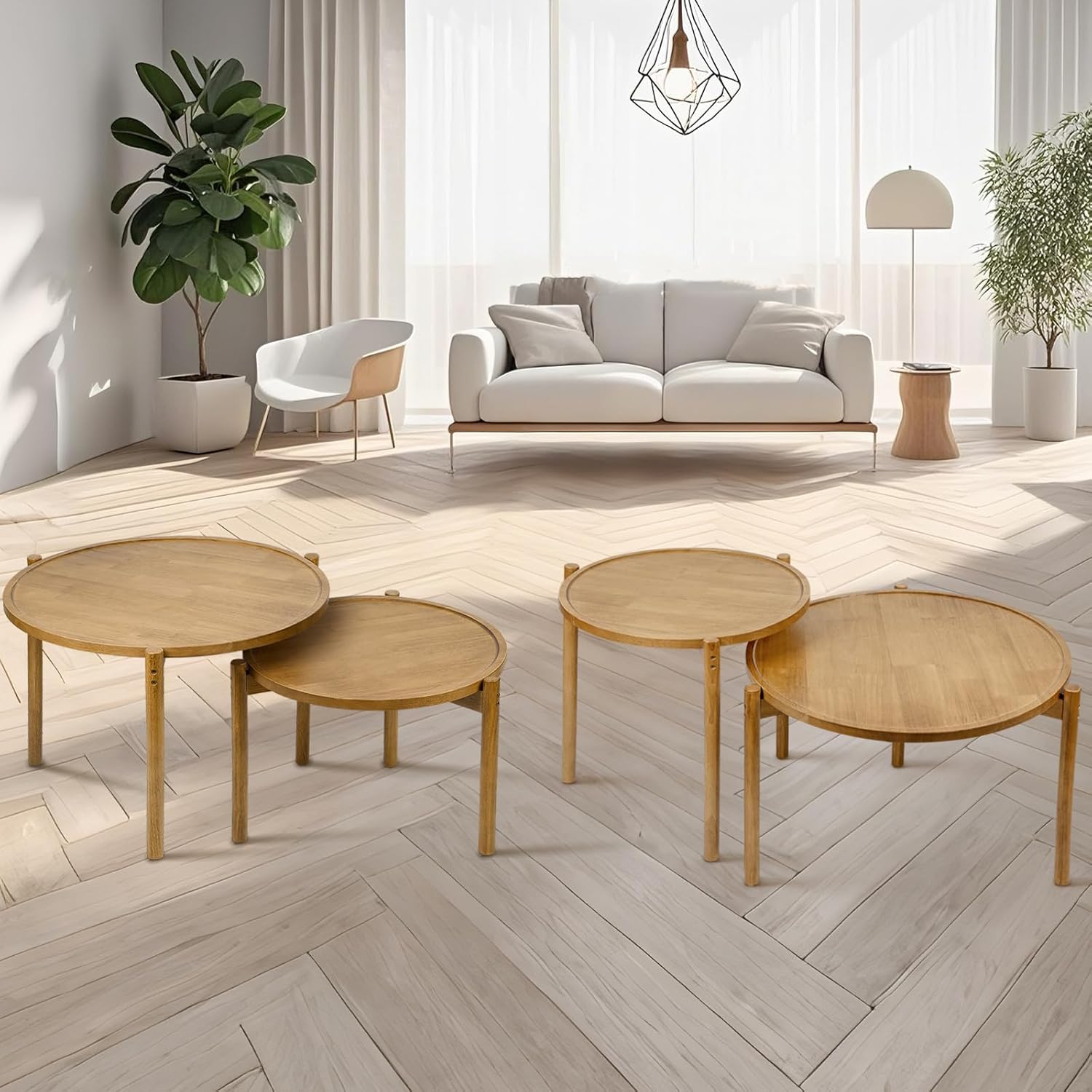 Wooden Round Nesting Coffee Tables Set of 2,Round End Table,Small Nesting Tables,Side Table,for for Living Room Bedroom Balcony by Solid Wood