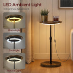 Set of 2 Small Round Side Table, Adjustable Height Drink Table, Pedestal Side Table with LED Light and Cup Mat, Coffee Martini Table, for Small Spaces, Rustic Brown and Black ETHR32E01S2