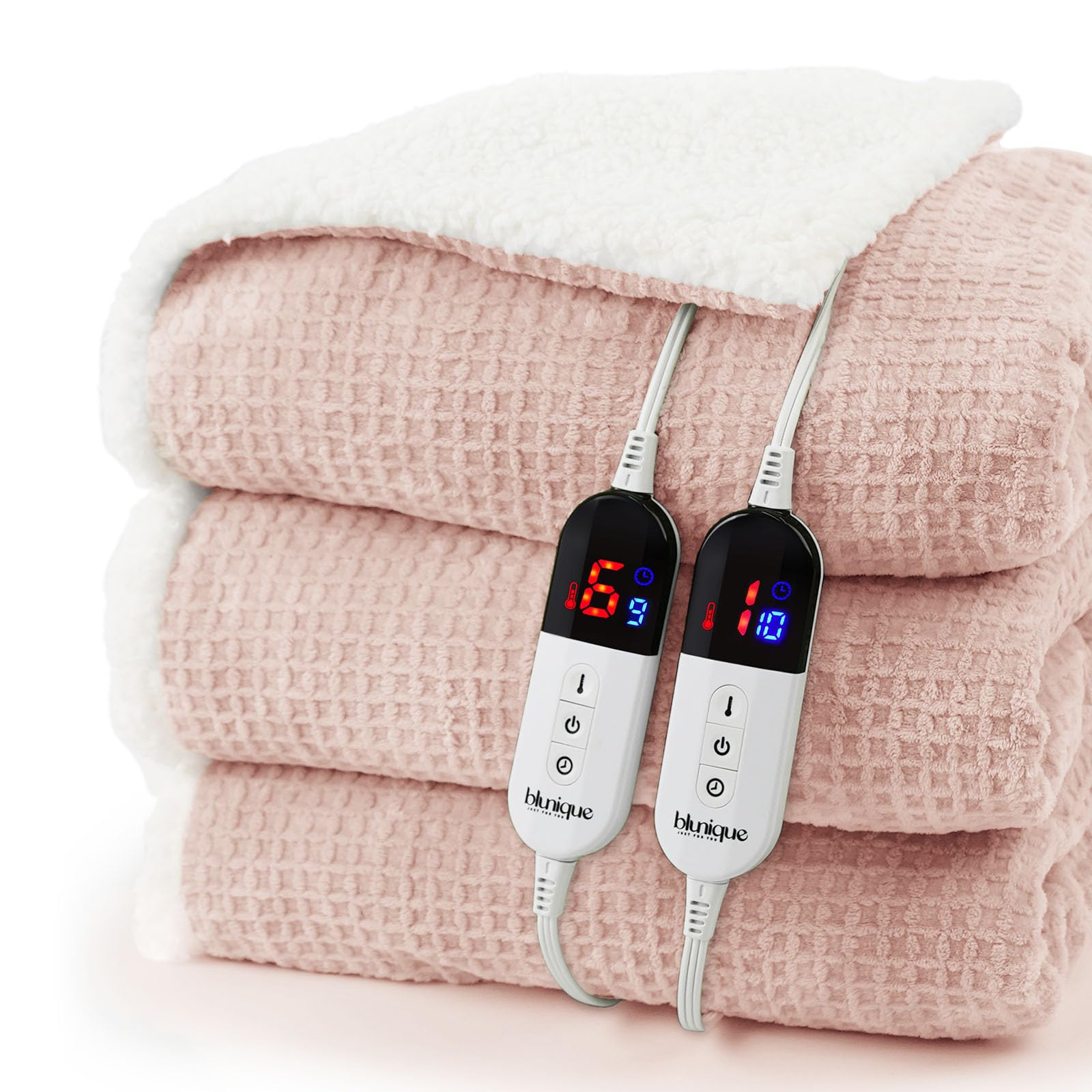 Heated Blanket Electric Throw Waffle, 50x60 Inches Sherpa Fleece Fast Heating Blanket 6 Heating Levels & 4 Hours Auto Off ETL Certification, Sage Green Throw