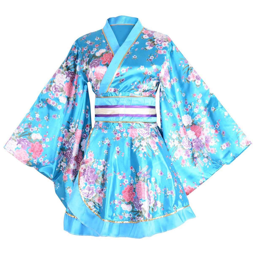 Kimono Costume Adult Japanese Geisha Floral Patten Gown Blossom Bathrobe Sleepwear With Obi Belt