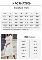 CLOCOR Women's Plus Size Midi Dress 3/4 Sleeve A-Line Swing Dress V Neck Flowy Casual Dresses White 2X-Large