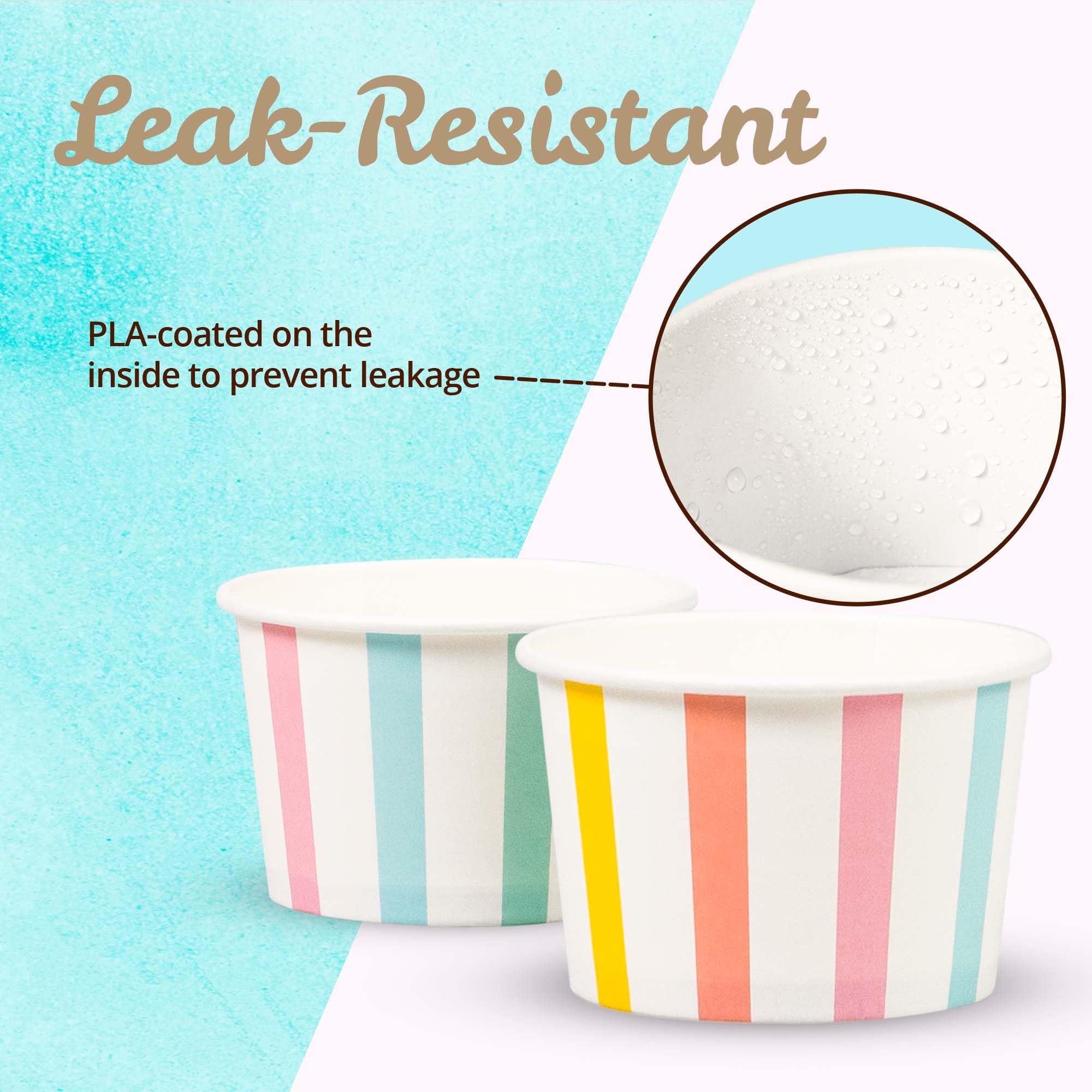 MATICAN Paper Ice Cream Cups, 50-Count 5.5-Oz Disposable Dessert Bowls for Hot or Cold Food, 5.5-Ounce Party Supplies Treat Cups for Sundae, Frozen Yogurt, Soup, Pastel Stripes