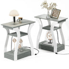 End Tables Living Room, White End Table with Charging Station,White Side Table, Nightstand for Bedroom, 3 Tier End Table with Storage Shelf for Living Room