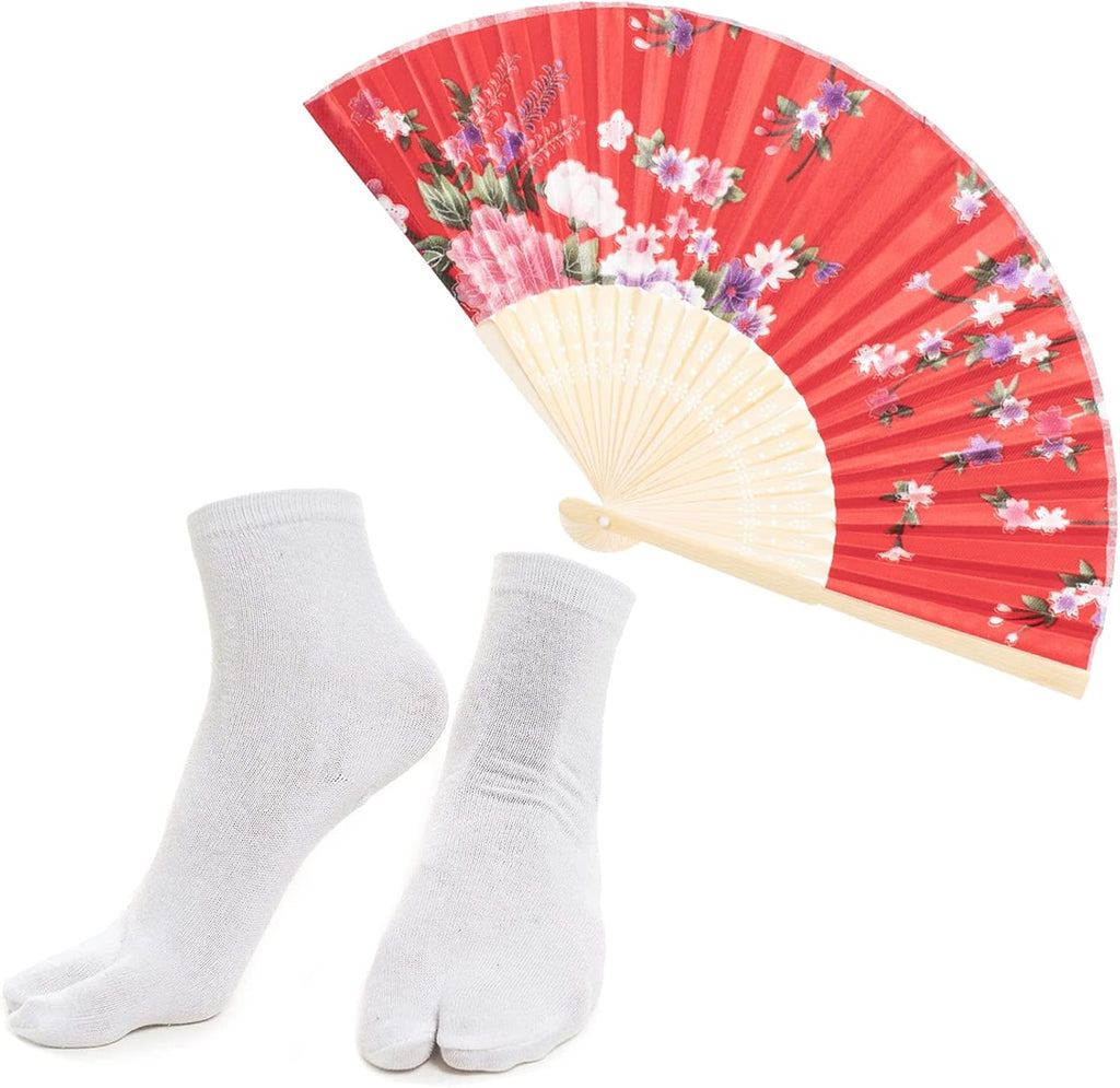Heone Kimono Satin Peacock Printed Lightweight Cardigan Jacket Coat Yukata Cloak Bathrobe Tops folding Fans Tabi Socks Set
