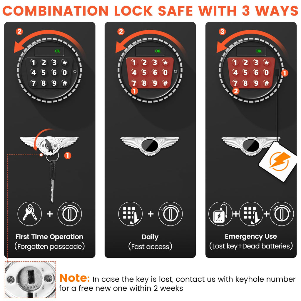 Cofre resistente de 8,3 pés cúbicos, cofre doméstico extra grande com bolsa à prova de fogo e à prova d'água, porta dupla, caixa de bloqueio oculta, alerta inteligente, cofre digital de segurança antifurto para documentos, dinheiro, negócios e escritório
