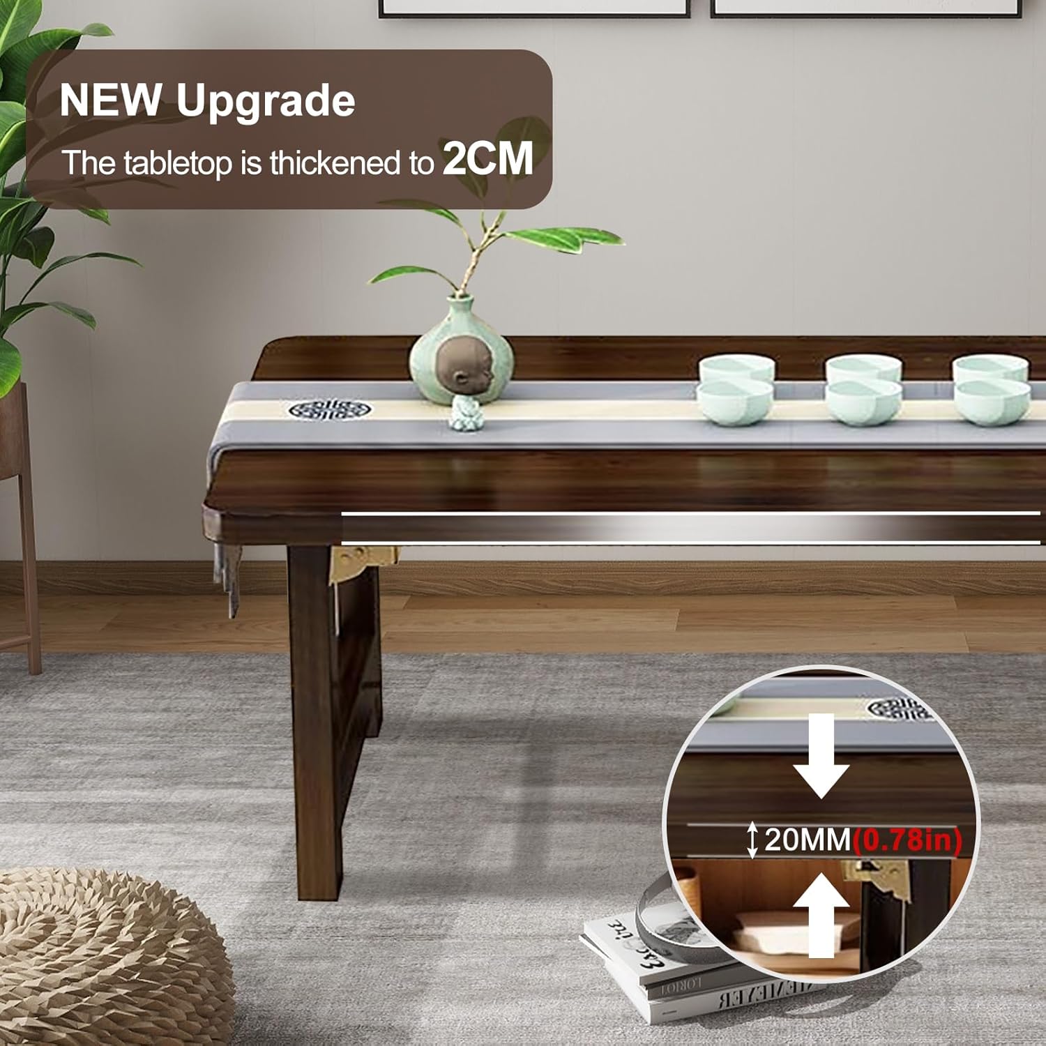 Japanese Floor Sitting Table, Folding Wood Tea Table Chabudai Japanese Coffee Table Low Table for Living Room Home Tatami Office (A 31.5 * 15.7 * 11.8 INCH)