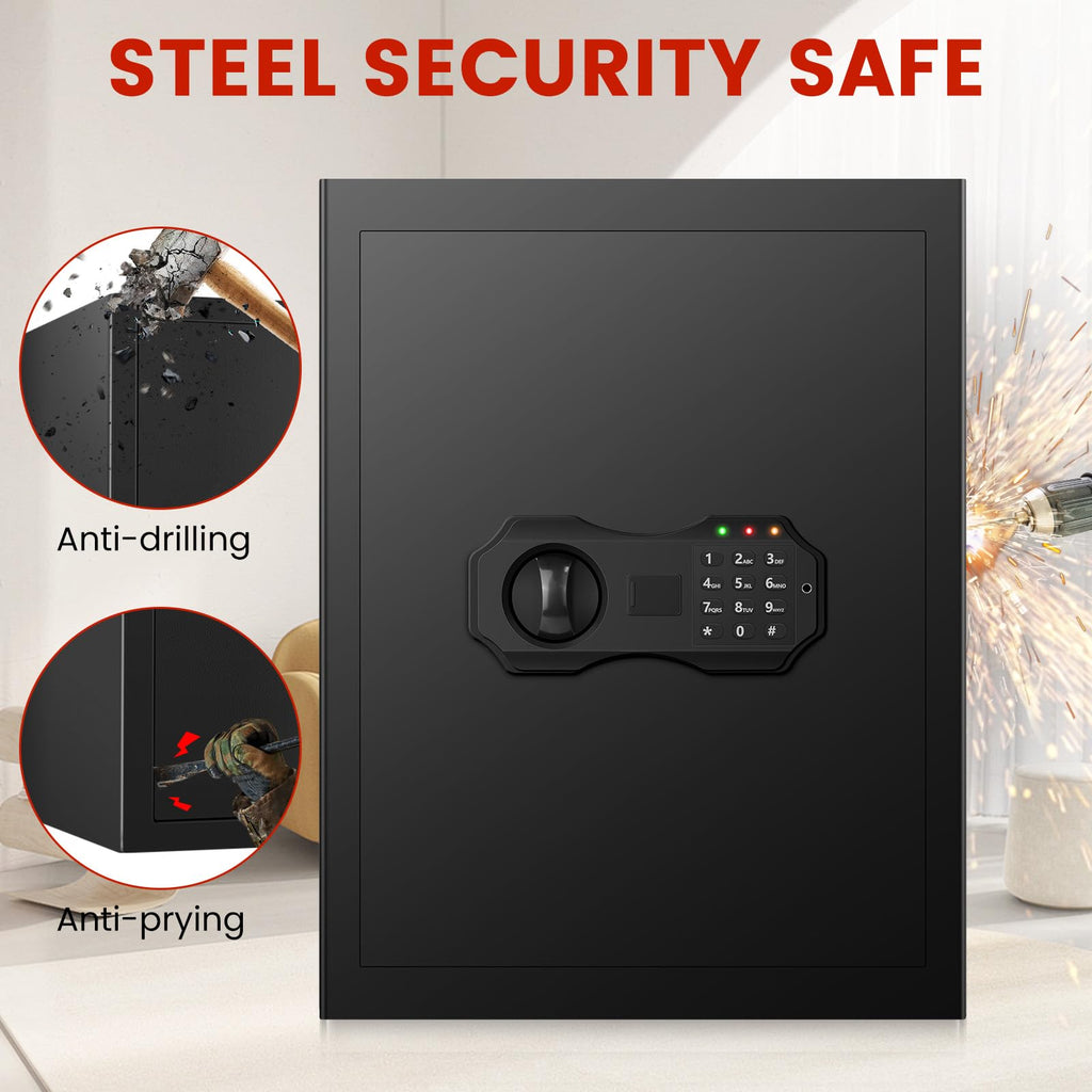 Coffre-fort domestique grand 3,0 pi³ avec sac ignifuge et étanche, coffres-forts numériques pour la maison avec serrure à clavier et clé, coffre-fort pour documents et argent, coffre de sécurité pour bureau, hôtel et usage personnel