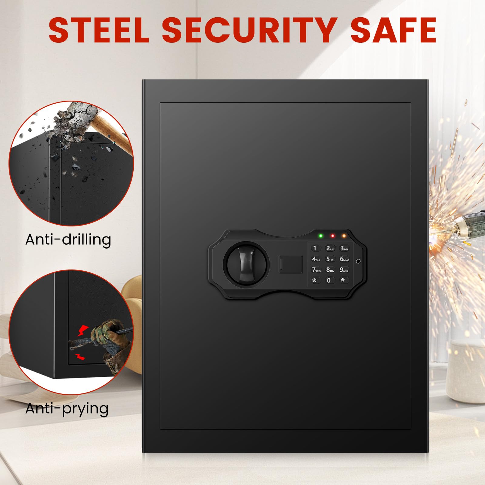 Coffre-fort domestique grand 3,0 pi³ avec sac ignifuge et étanche, coffres-forts numériques pour la maison avec serrure à clavier et clé, coffre-fort pour documents et argent, coffre de sécurité pour bureau, hôtel et usage personnel