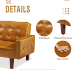 IULULU Futon Sofa Bed, Modern Convertible Faux Leather Sleeper Couch with Armrests for Studio, Office, Apartment, Compact Living, Game Room, Overnight Guests, Retro Brown