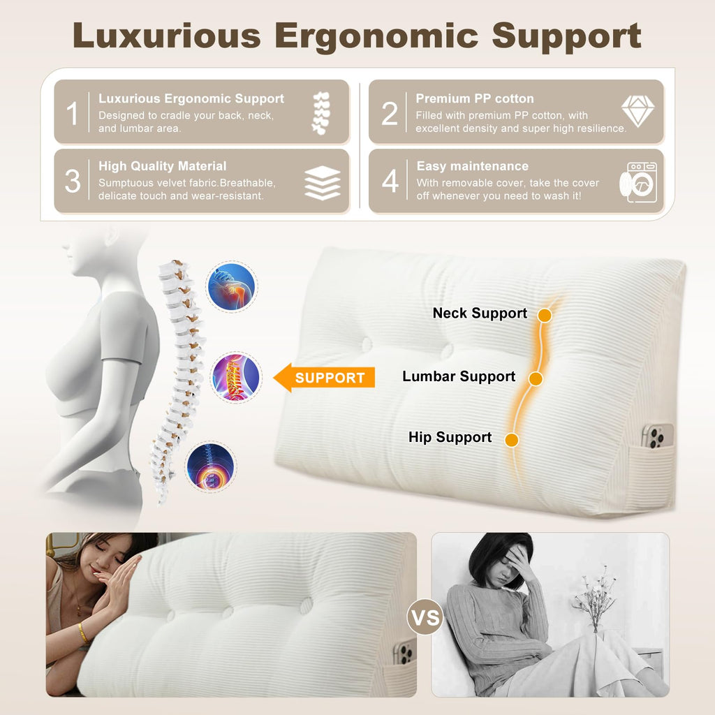 بالش گوه‌ای شویون برای تختخواب، بالش مثلثی برای تاج تخت، بالش تاج تخت برای مطالعه، مناسب تخت‌های روز و تخت‌های دوطبقه با روکش مخملی قابل جدا شدن