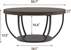 Round Coffee Table, 31" Coffee Table for Living Room Decor, 2-Tier Storage with Steel Frame, Space-Saving Wood Center Table, Modern Style Easy Assembly (Dark Coffee)