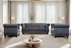 Container Furniture Velvet Chesterfield Couch, Button-Tufted Backrest, Rolled Arms, High-Density Foam with Spring Support, Elegant Accent Piece, Sofa, Dark Blue