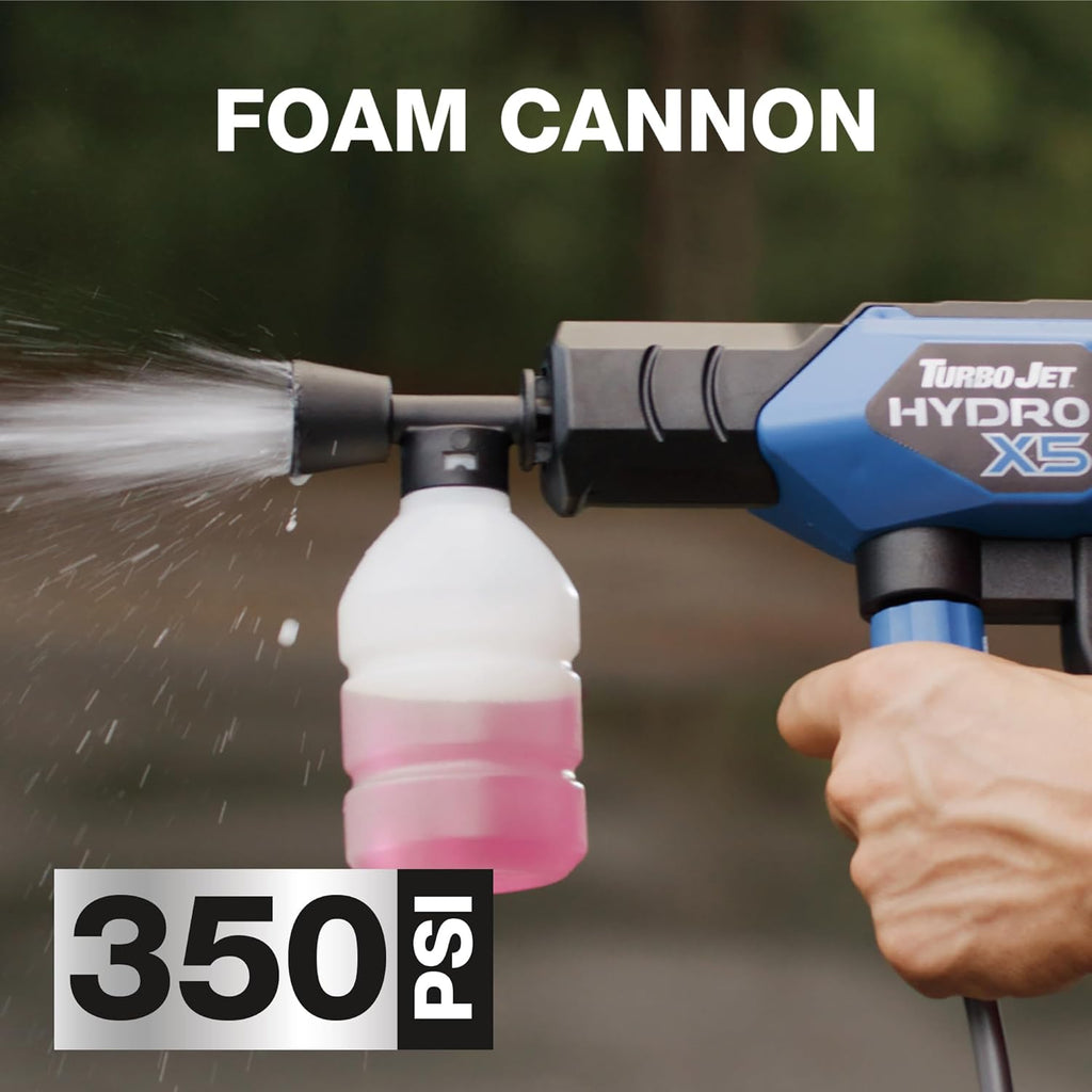 Ontel Turbo Jet HydroX5 Pro Portable Cordless Pressure Washer (21V 3000mAh Battery), 6-in-1 Nozzle, Dual Water Source, 16ft Detachable Hose