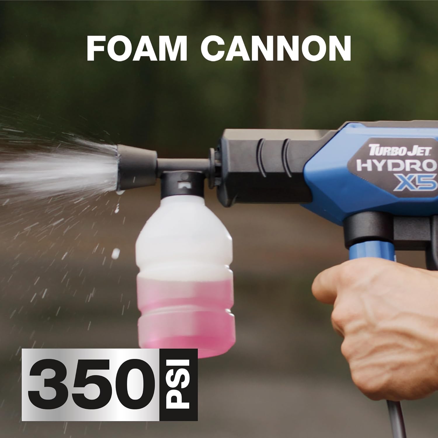 Ontel Turbo Jet HydroX5 Pro Portable Cordless Pressure Washer (21V 3000mAh Battery), 6-in-1 Nozzle, Dual Water Source, 16ft Detachable Hose