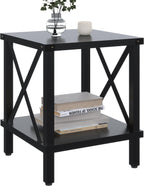 Large End Table Farmhouse Side Table Industrial Style Sofa Table Coffee Table Metal X Accent Wood End Table NightStand with Storage Shelf for Living Room Bedroom Black MLBZ16B