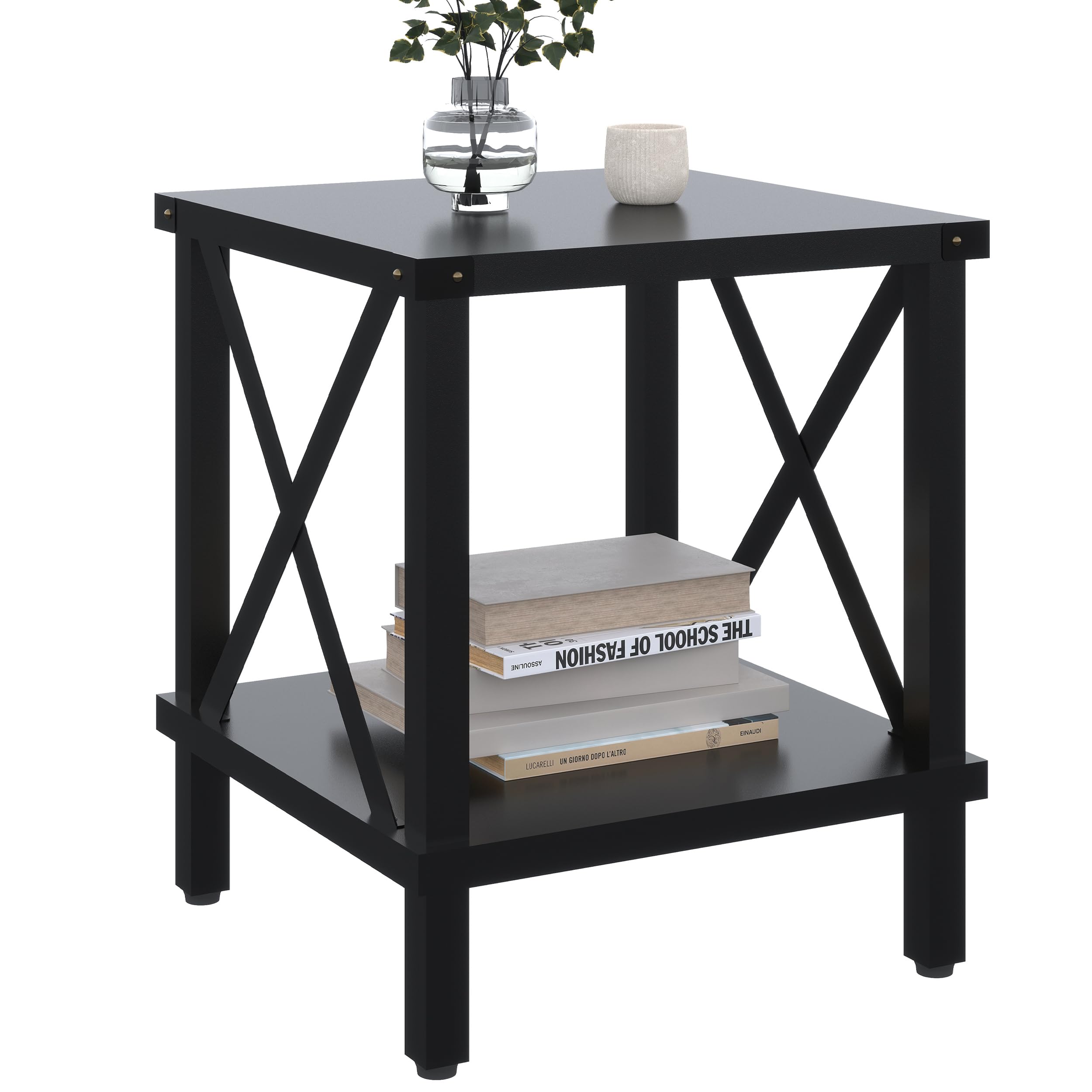Large End Table Square Side Table Modern Sofa Table 20 Inch Industrial Coffee Table NightStand with 2-Tier Storage Shelf for Living Room Bedroom Black MLBZ06B