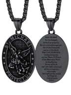 FaithHeart Saint Michael Necklace, Stainless Steel/18K Gold Plated St Michael the Archangel Pendant Amulet for Men Women with Gift Packaging