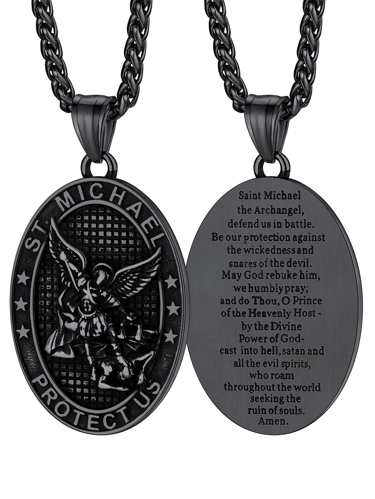 FaithHeart Saint Michael Necklace, Stainless Steel/18K Gold Plated St Michael the Archangel Pendant Amulet for Men Women with Gift Packaging