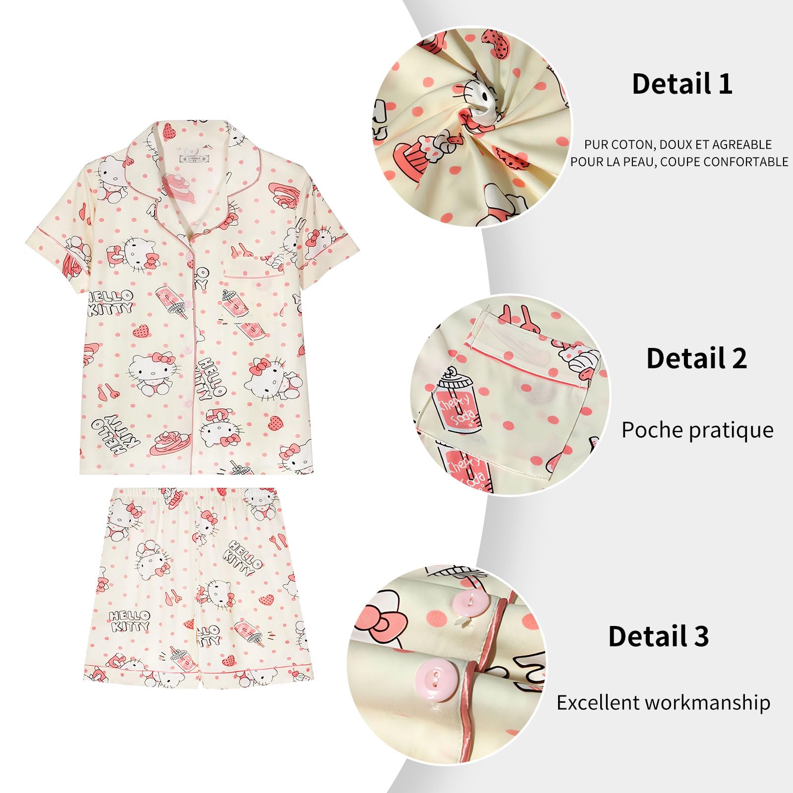 TradWloth Cute Women's Pajama Sets, Cartoon Print Sleepwear Short Sleeve Shirt and Casual Short - 2 Piece Pink
