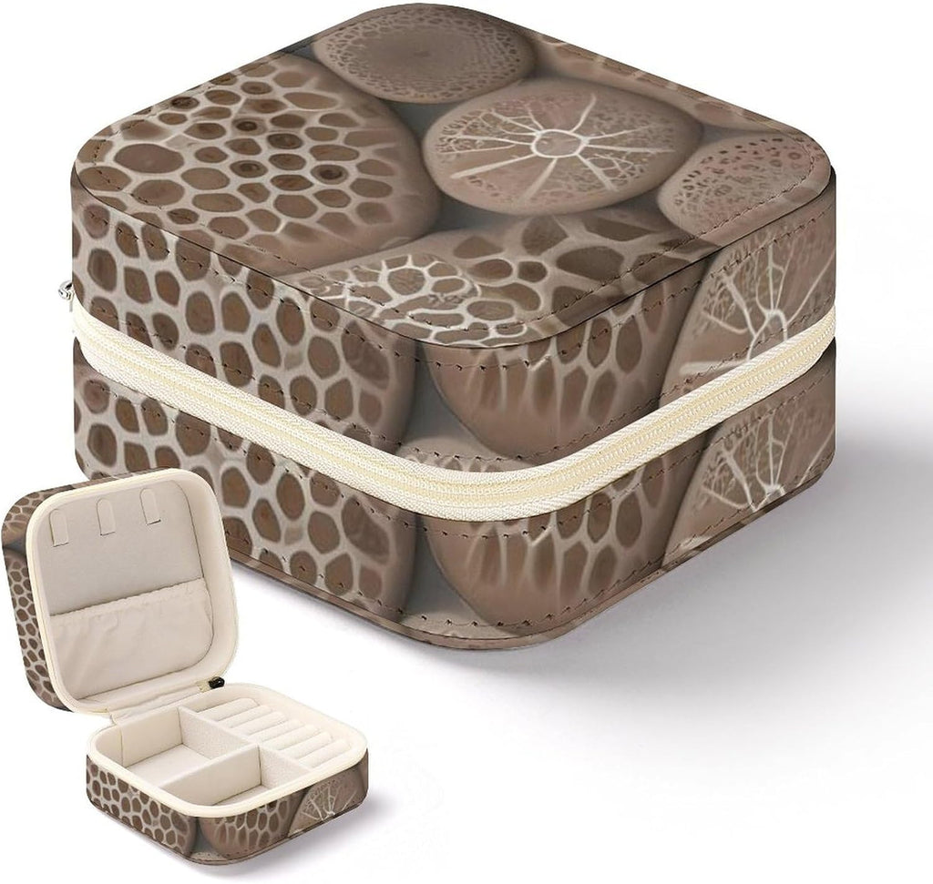 Travel Jewelry Case Petoskey Stone Printed Small Jewelry Box Jewelry Organizer Storage Case Portable PU Leather Mini Jewelry Travel Case for Rings Earrings Necklaces