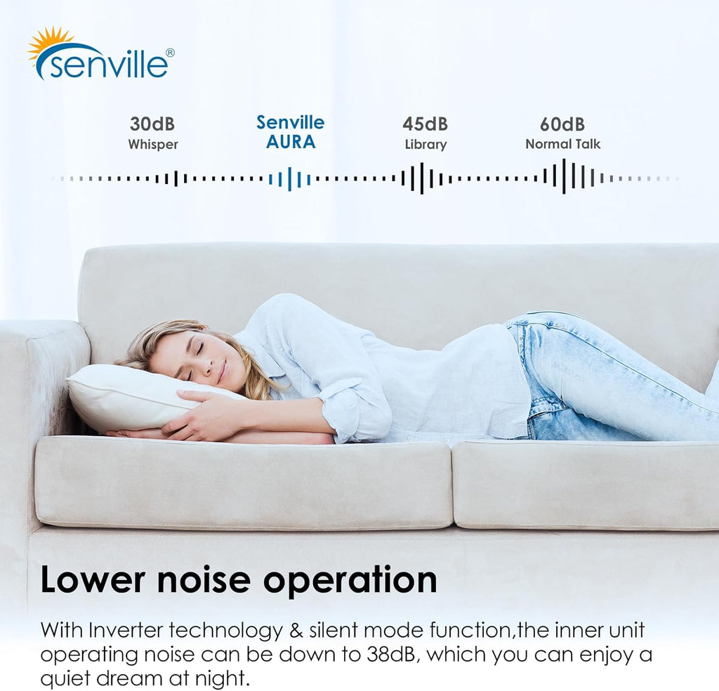 Senville AURA Series Mini Split Air Conditioner Inverter Heat Pump, 24000 BTU, Works with Alexa, Energy Star, White