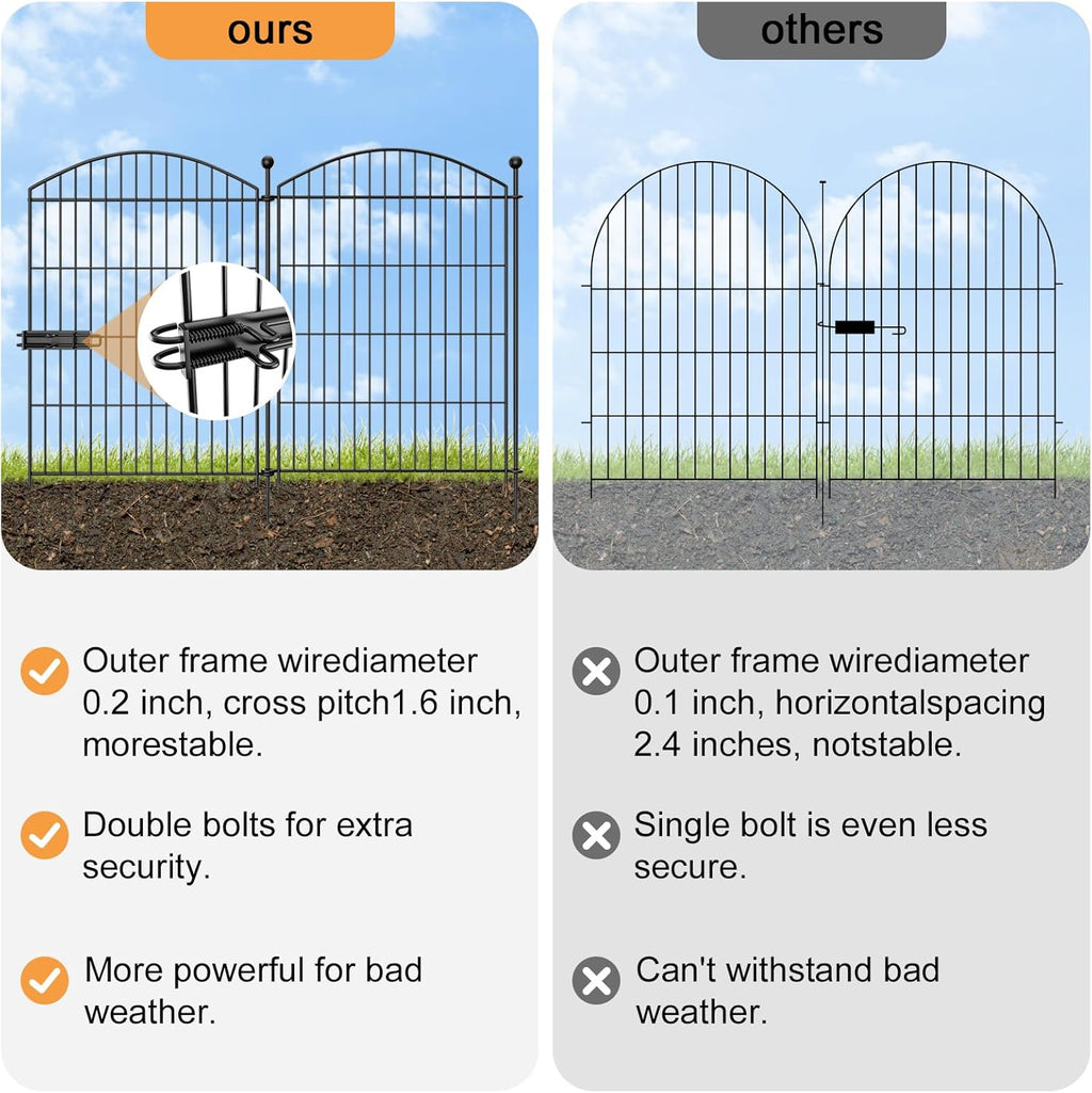 Decorative Garden Fence Animal Barrier with Gate 40 in(H)×27.6 Ft(L) 12 Panels, Dog Rabbit Fencing Arched Rustproof Metal No Dig Pet Outdoor Garden Fence for Yard, Patio, Flower Bed