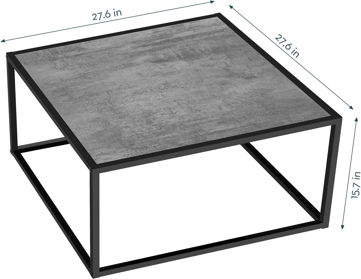 SAYGOER Small Coffee Table Square Modern Coffee Tables for Small Space Low Center Table for Living Room Office, Wood Top with Metal Frames, Easy Assembly, Gray Wood